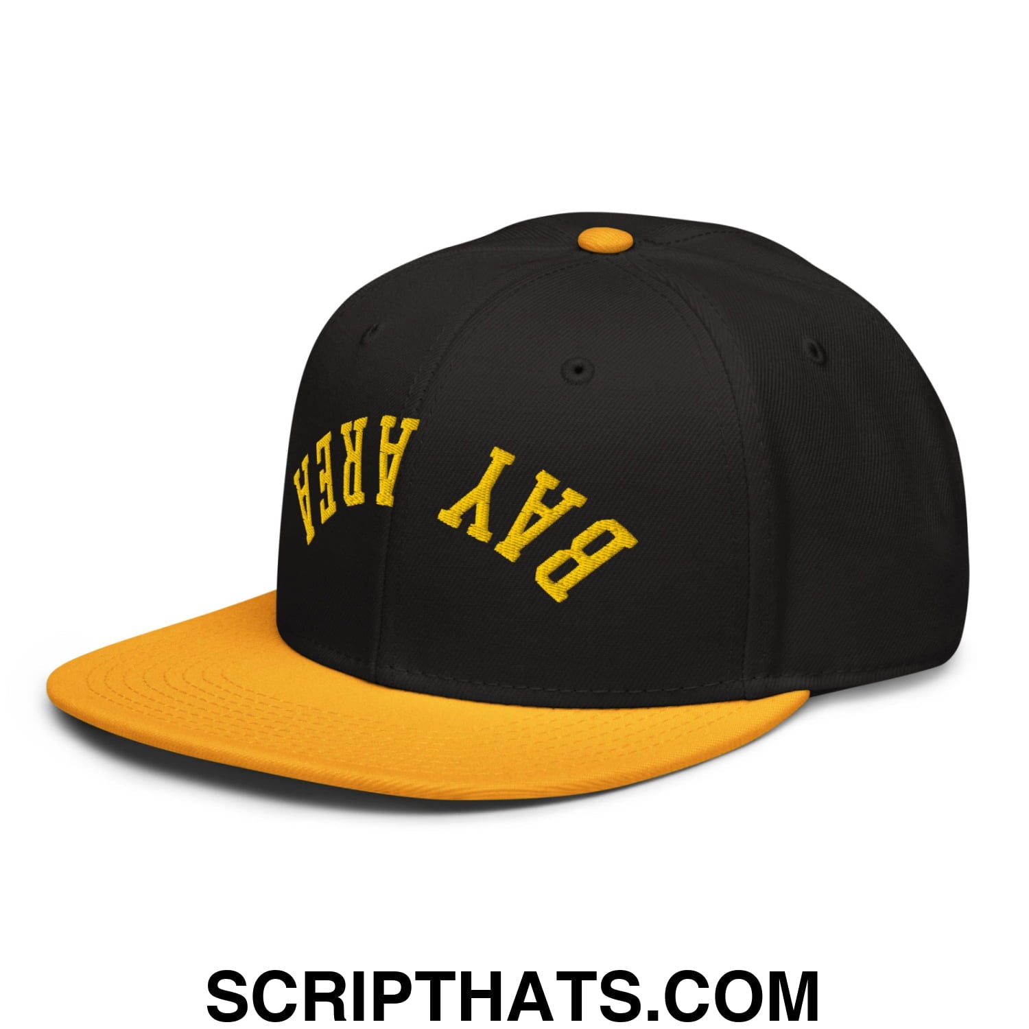 Upside Down Bay Area Basketball Embroidered Flat Brim Bill Snapback Hat Gold Black Black