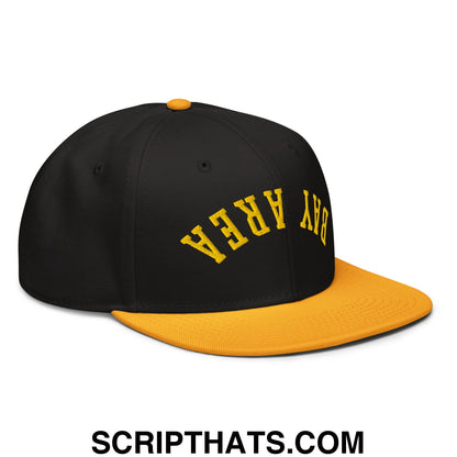 Upside Down Bay Area Basketball Embroidered Flat Brim Bill Snapback Hat Gold Black Black