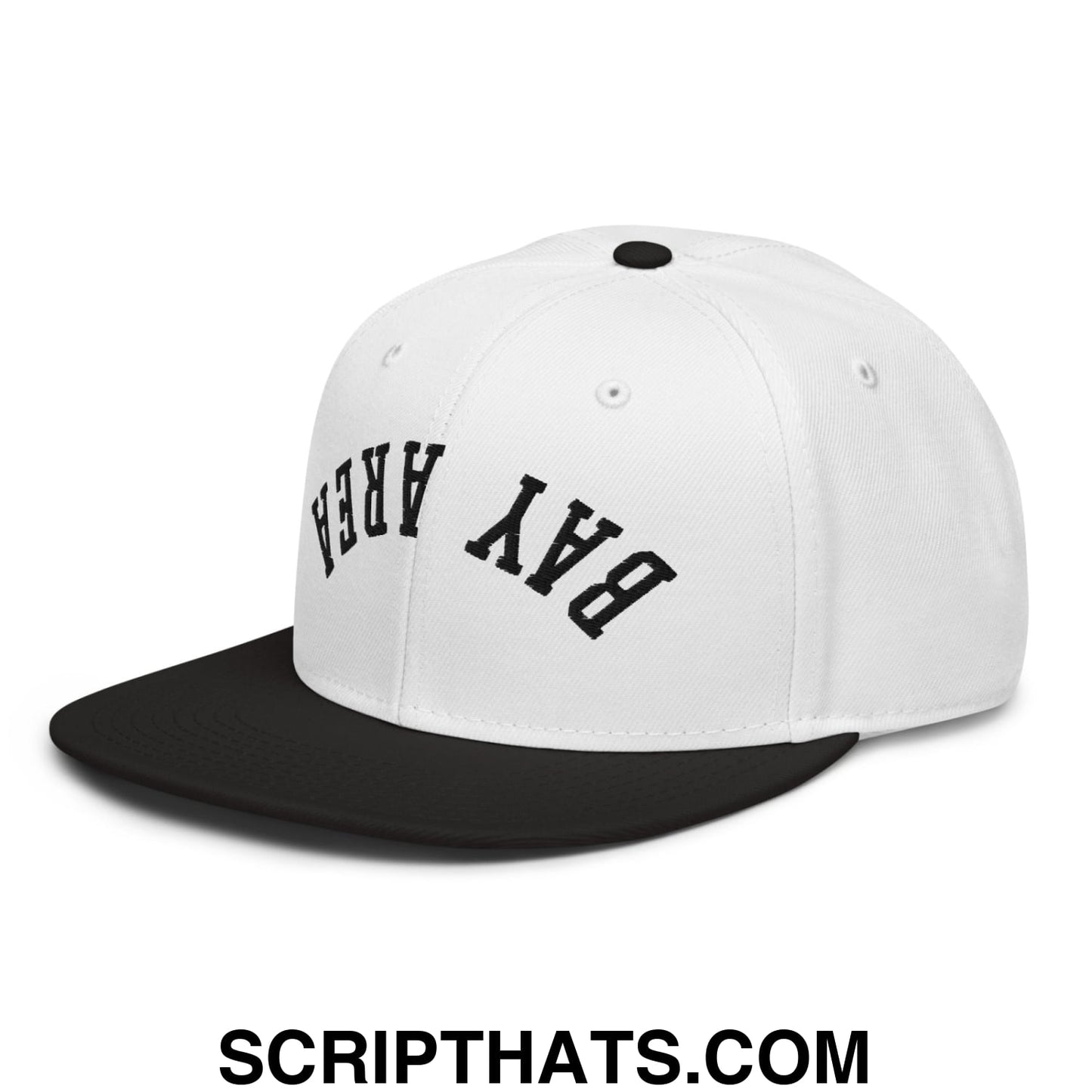 Upside Down Bay Area Basketball Embroidered Flat Brim Bill Snapback Hat Black White White