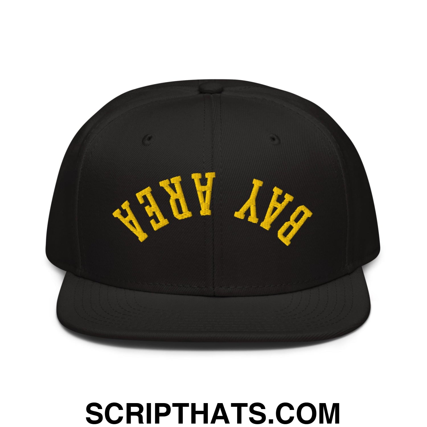 Upside Down Bay Area Basketball Embroidered Flat Brim Bill Snapback Hat Black