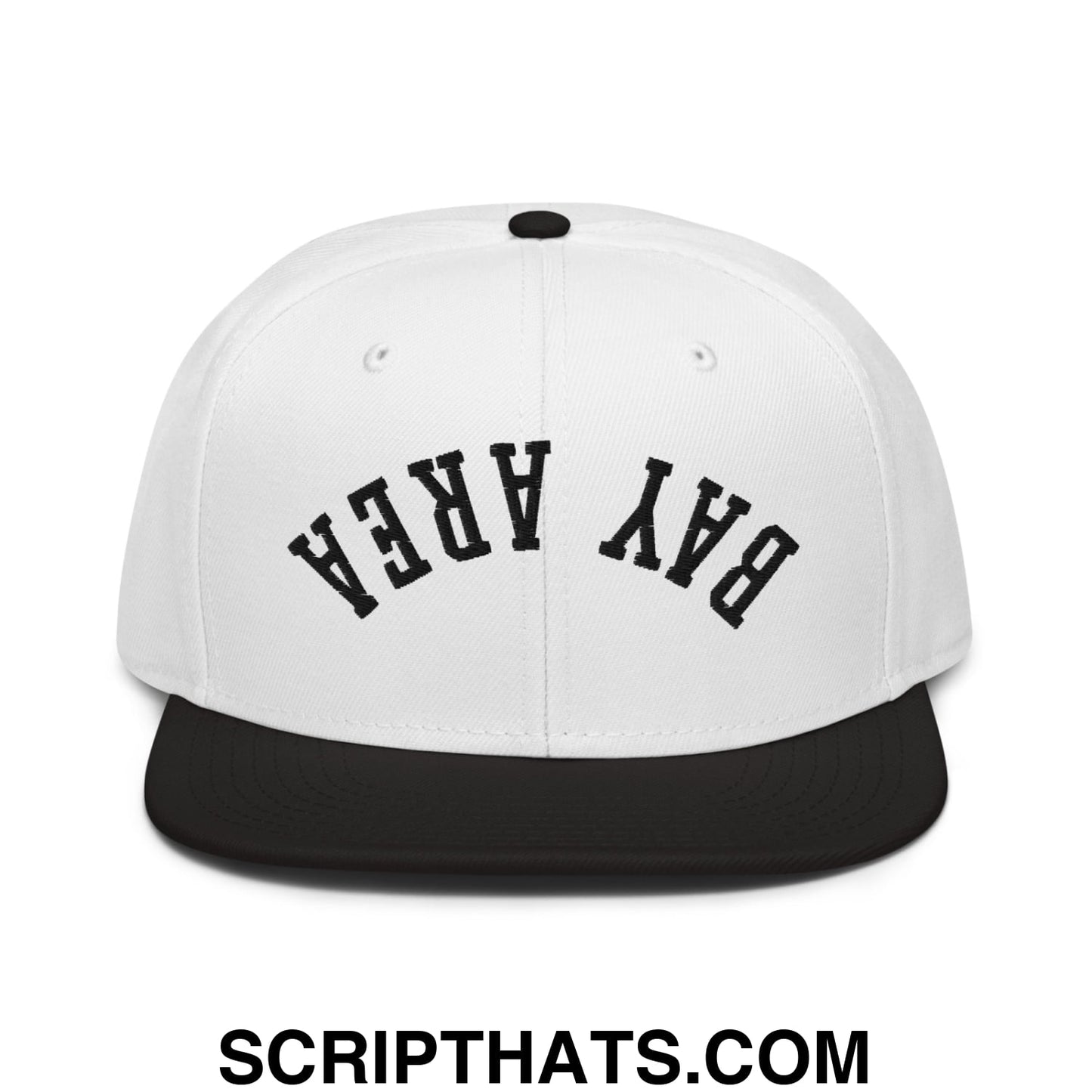 Upside Down Bay Area Basketball Embroidered Flat Brim Bill Snapback Hat Black White White
