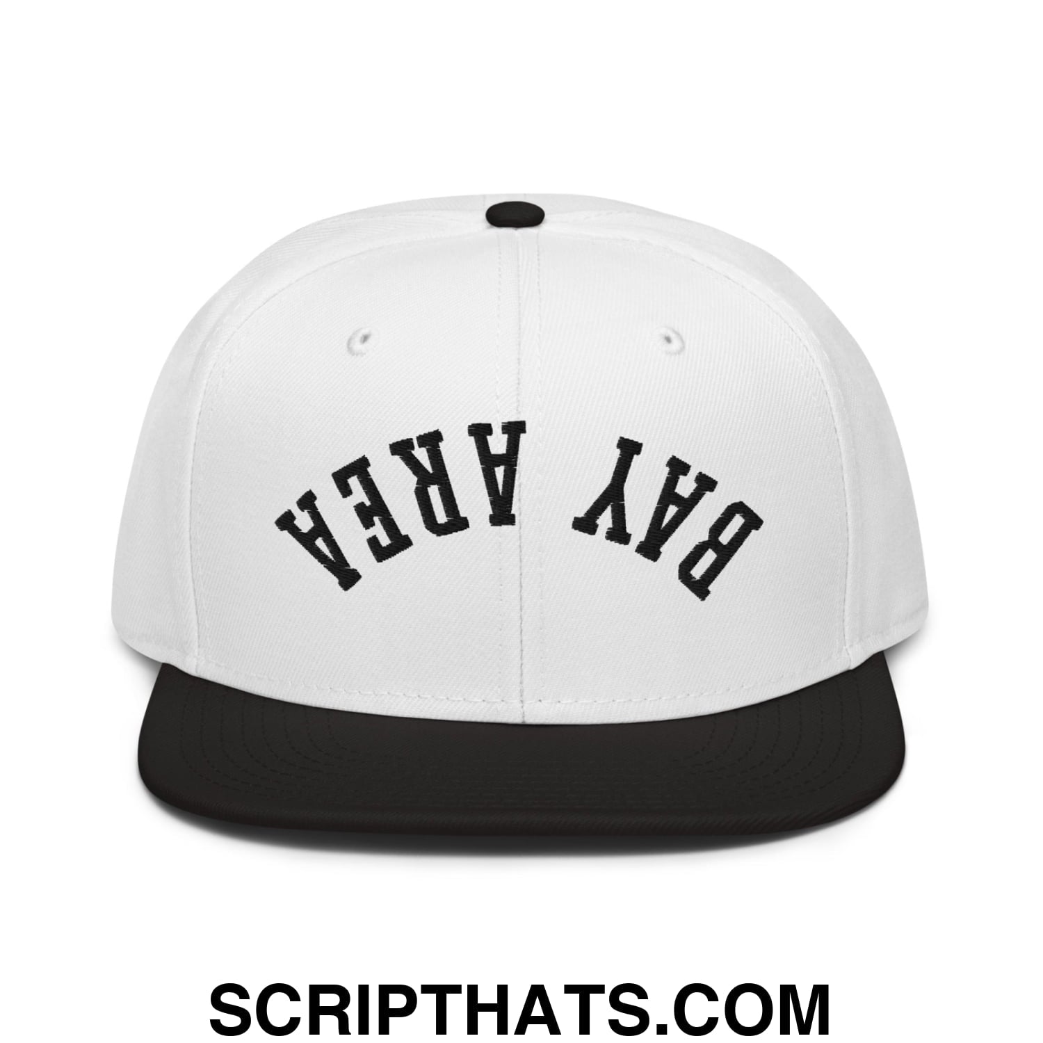Upside Down Bay Area Basketball Embroidered Flat Brim Bill Snapback Hat Black White White