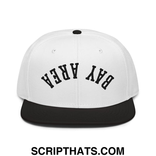 Upside Down Bay Area Basketball Embroidered Flat Brim Bill Snapback Hat Black White White