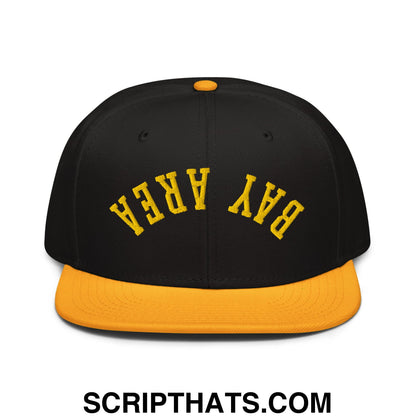 Upside Down Bay Area Basketball Embroidered Flat Brim Bill Snapback Hat Gold Black Black
