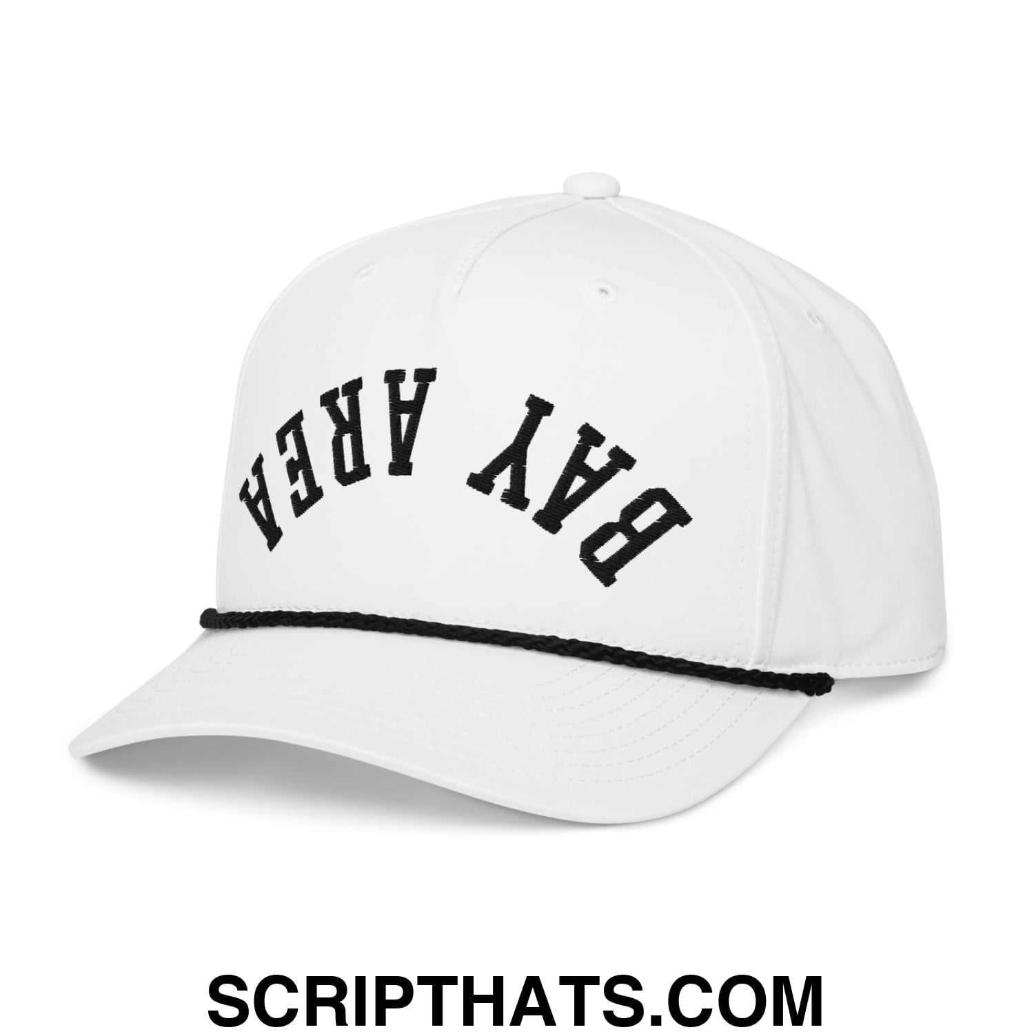 Upside Down Bay Area Embroidered 5 Panel Rope Hat White Black
