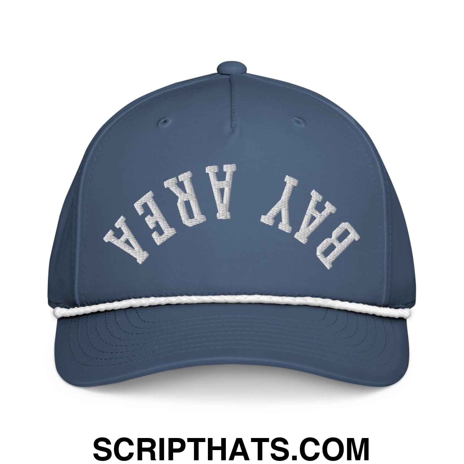 Upside Down Bay Area Embroidered 5 Panel Rope Hat Light Blue White