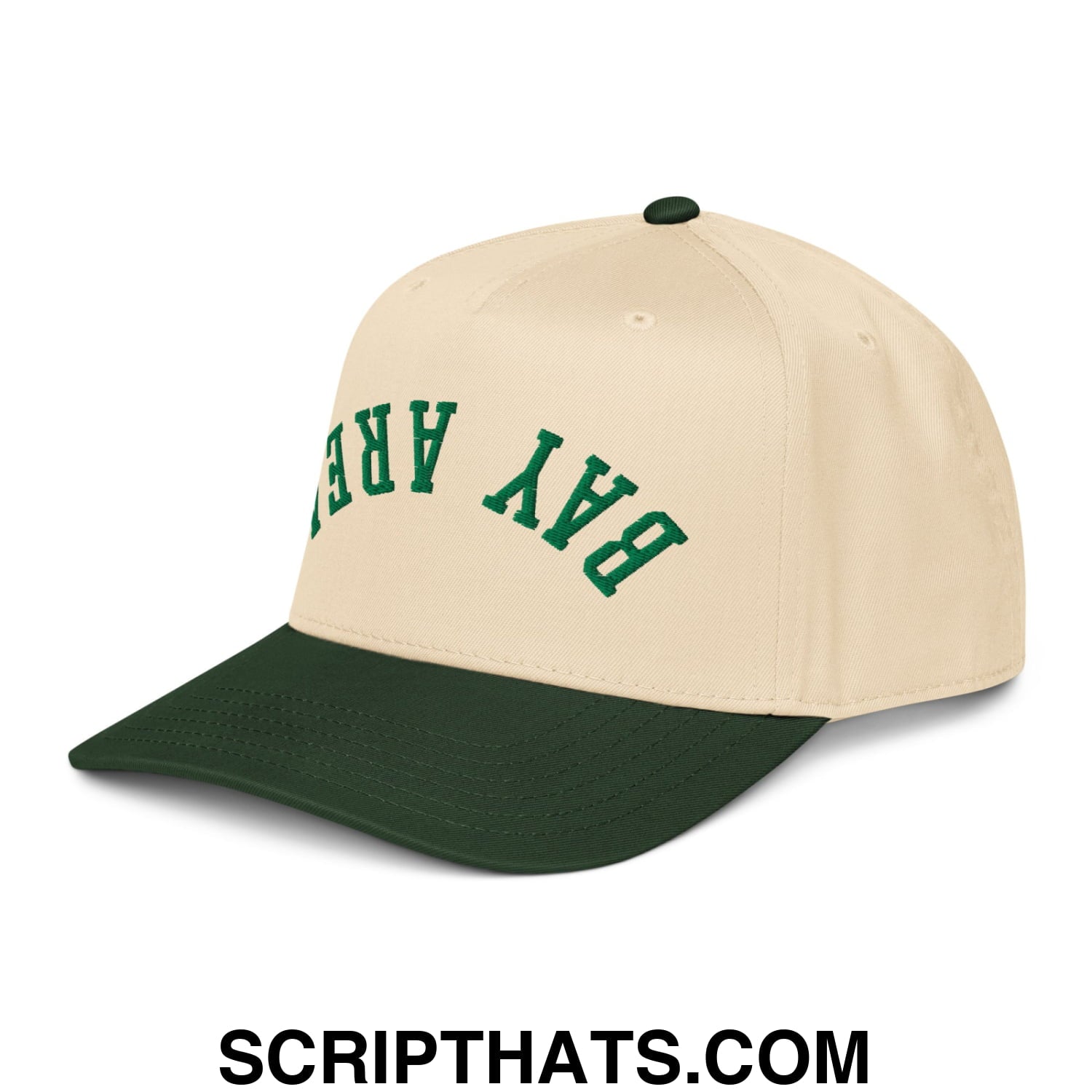 Upside Down Bay Area Embroidered Baseball Snapback Hat Dark Green Natural