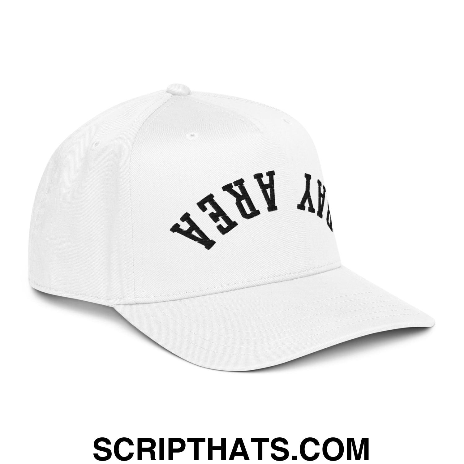 Upside Down Bay Area Embroidered Baseball Snapback Hat White