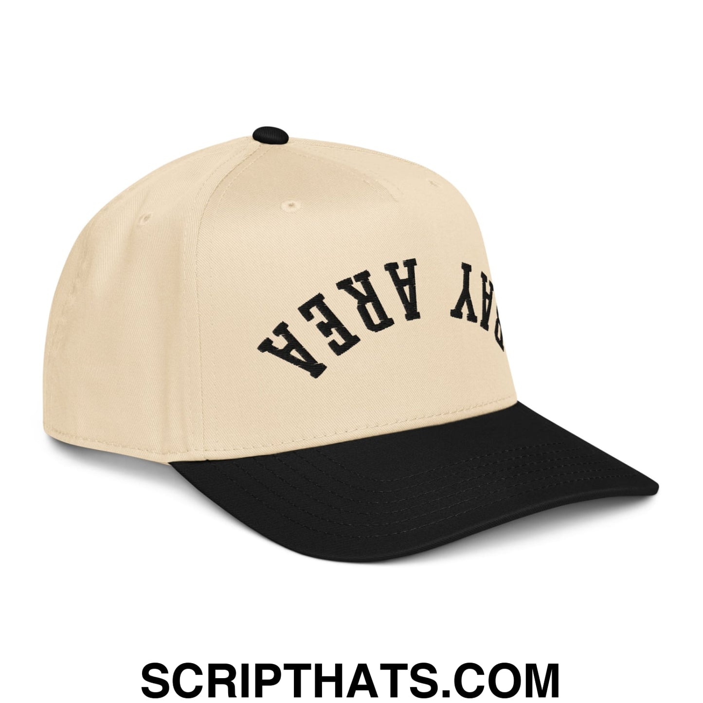 Upside Down Bay Area Embroidered Baseball Snapback Hat Black Natural