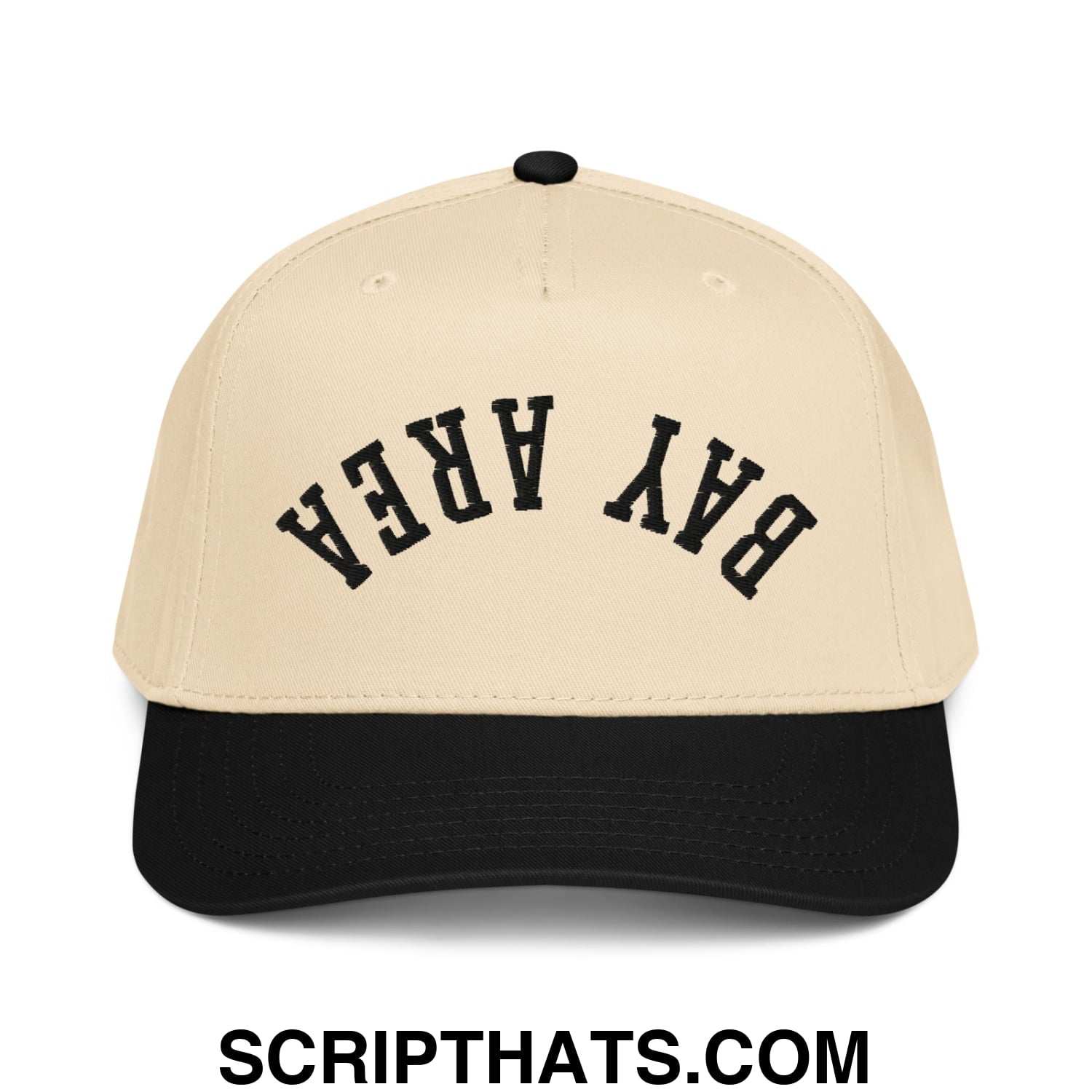 Upside Down Bay Area Embroidered Baseball Snapback Hat Black Natural