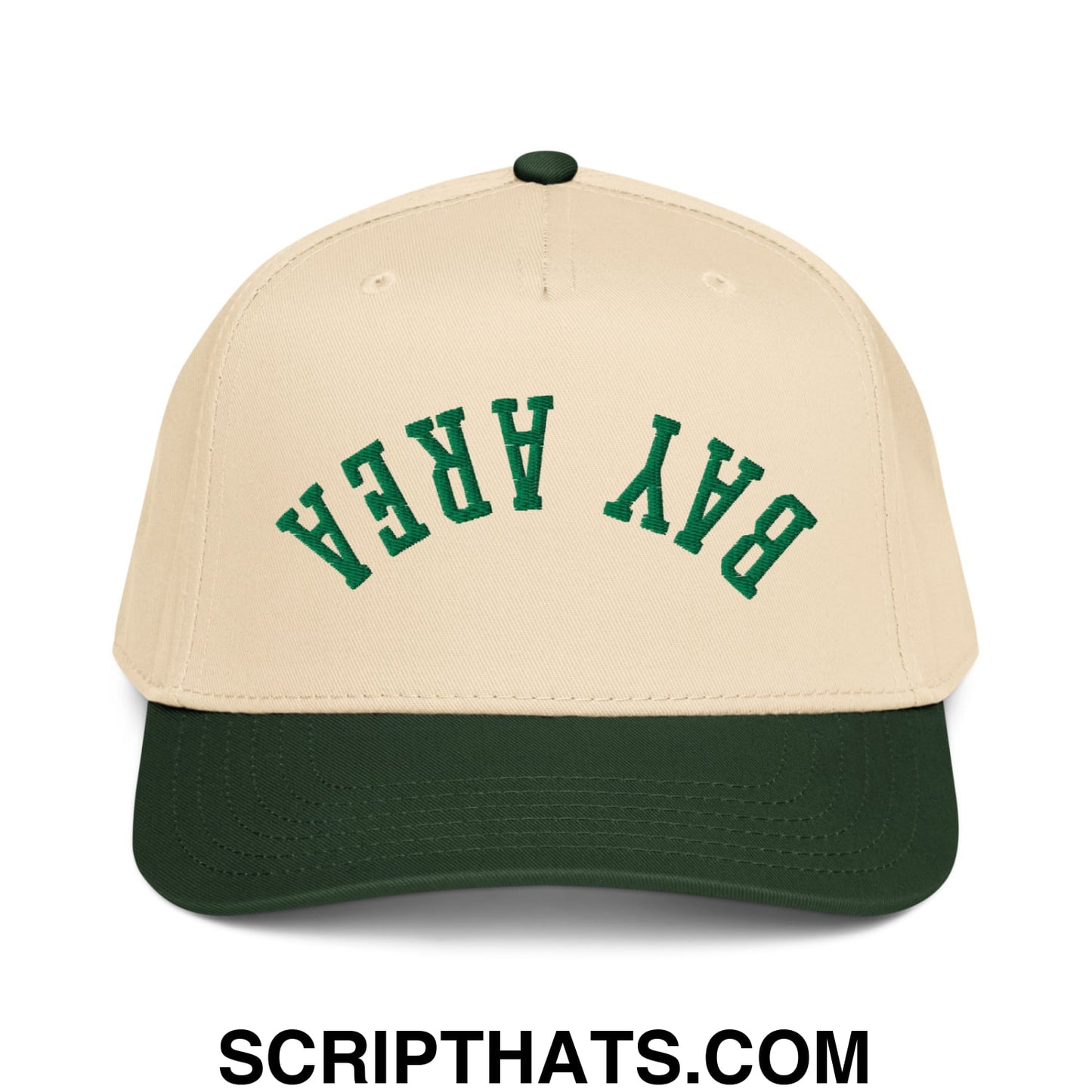 Upside Down Bay Area Embroidered Baseball Snapback Hat Dark Green Natural