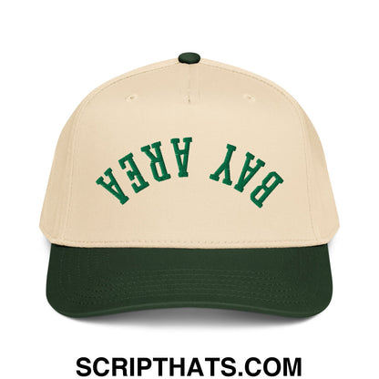 Upside Down Bay Area Embroidered Baseball Snapback Hat Dark Green Natural