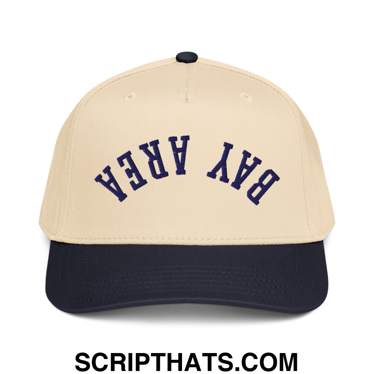 Upside Down Bay Area Embroidered Baseball Snapback Hat Navy Natural