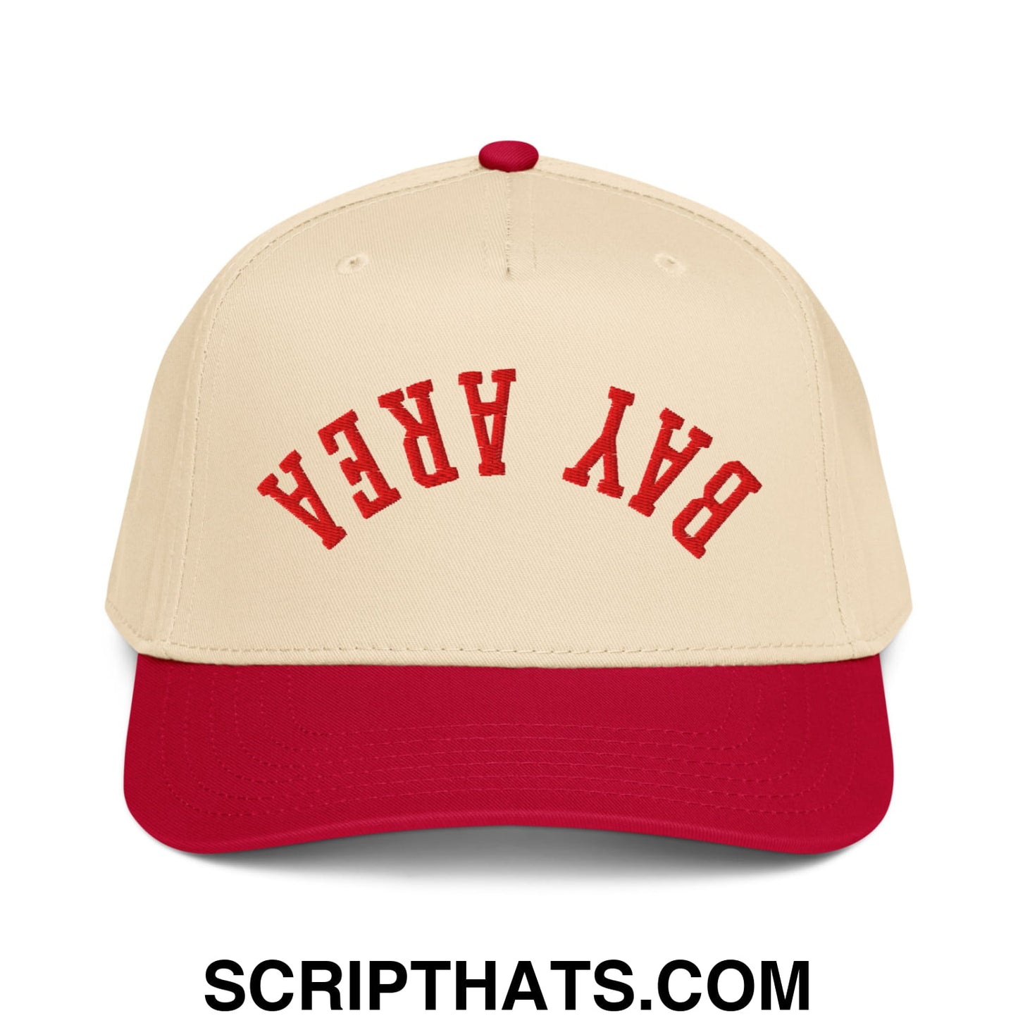 Upside Down Bay Area Embroidered Baseball Snapback Hat Red Natural