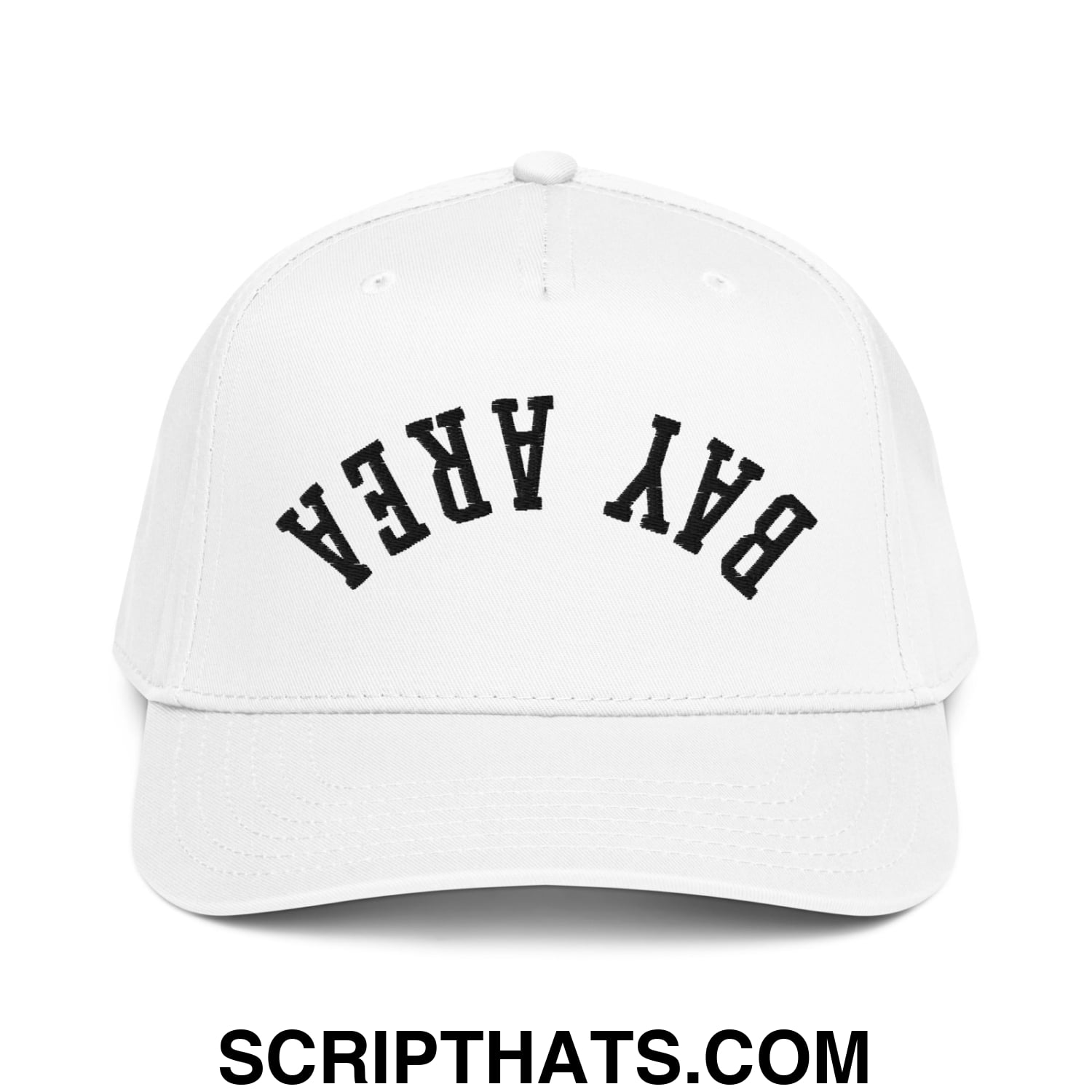 Upside Down Bay Area Embroidered Baseball Snapback Hat White