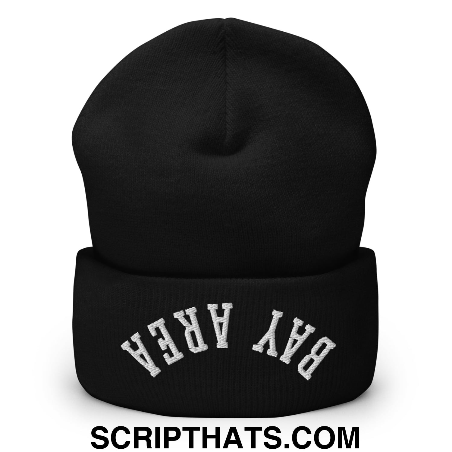 Upside Down Bay Area Embroidered Cuffed Knit Beanie Black