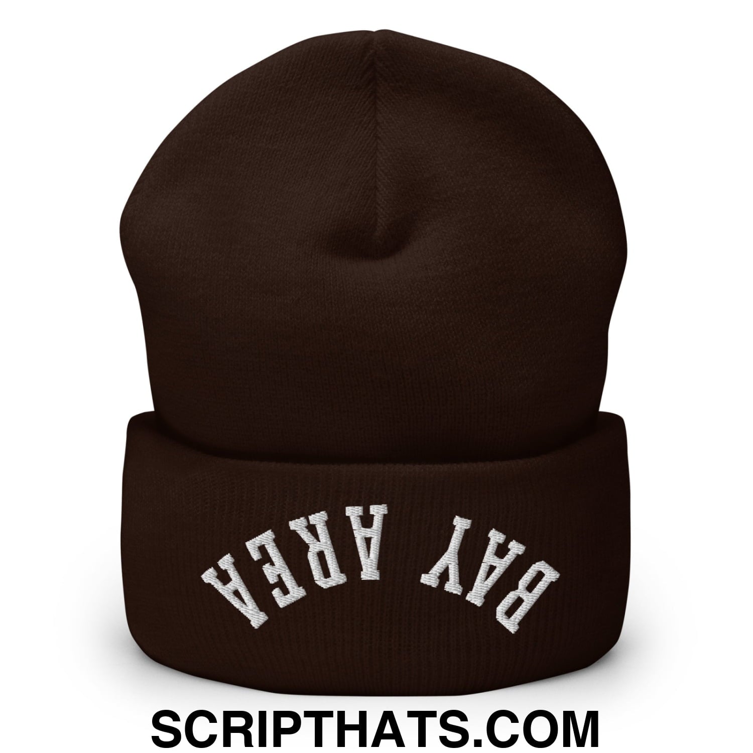 Upside Down Bay Area Embroidered Cuffed Knit Beanie Brown