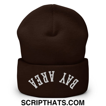 Upside Down Bay Area Embroidered Cuffed Knit Beanie Brown