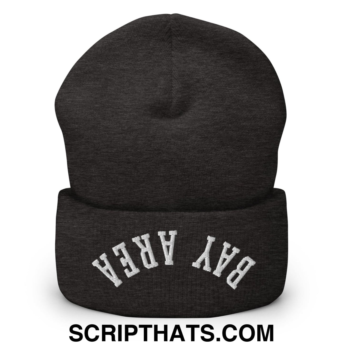 Upside Down Bay Area Embroidered Cuffed Knit Beanie Dark Grey