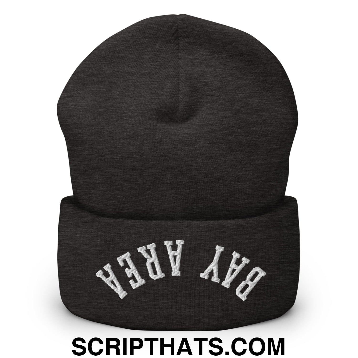 Upside Down Bay Area Embroidered Cuffed Knit Beanie Dark Grey