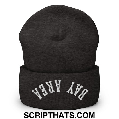 Upside Down Bay Area Embroidered Cuffed Knit Beanie Dark Grey