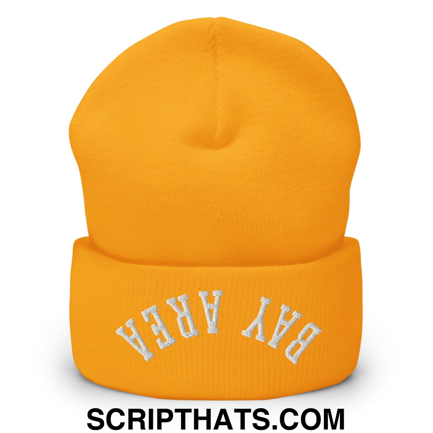 Upside Down Bay Area Embroidered Cuffed Knit Beanie Gold