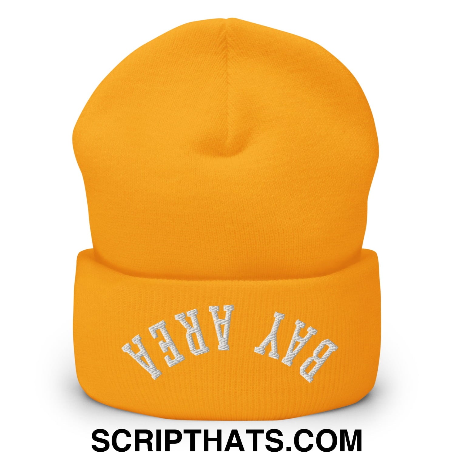 Upside Down Bay Area Embroidered Cuffed Knit Beanie Gold