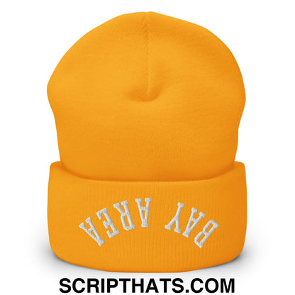 Upside Down Bay Area Embroidered Cuffed Knit Beanie Gold