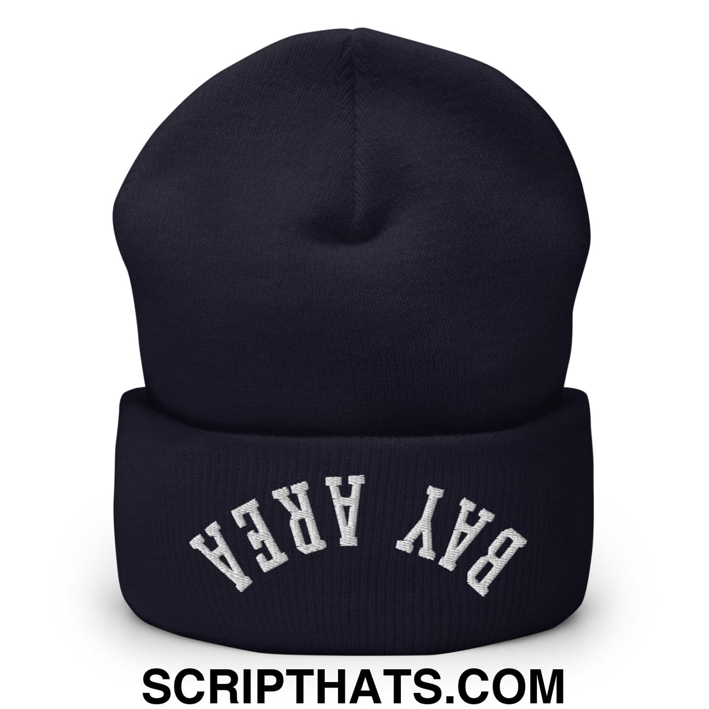 Upside Down Bay Area Embroidered Cuffed Knit Beanie Navy