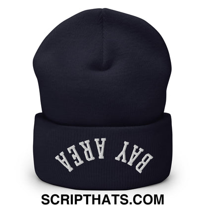 Upside Down Bay Area Embroidered Cuffed Knit Beanie Navy