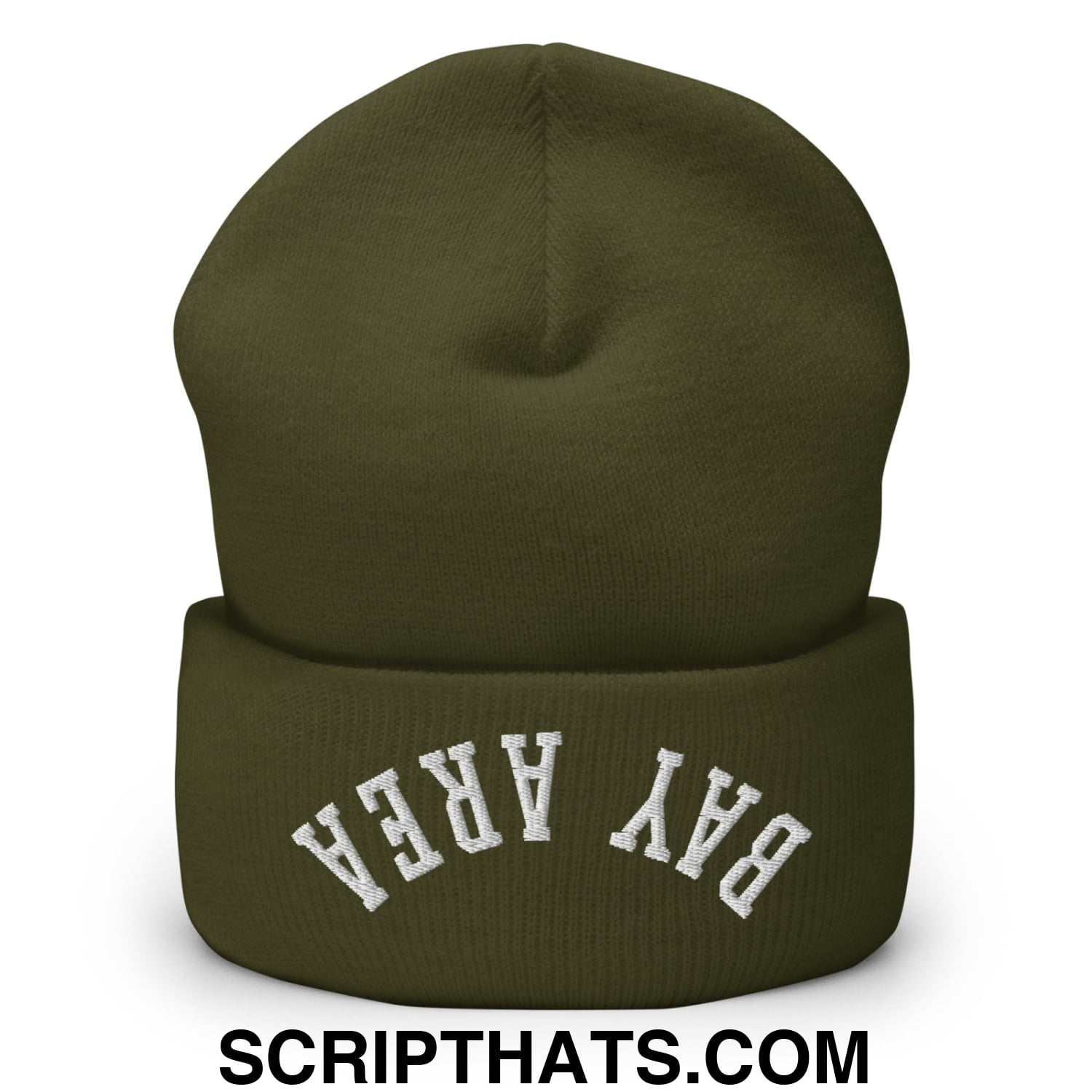 Upside Down Bay Area Embroidered Cuffed Knit Beanie Olive