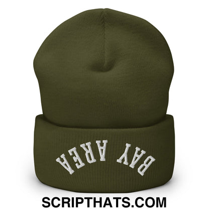 Upside Down Bay Area Embroidered Cuffed Knit Beanie Olive