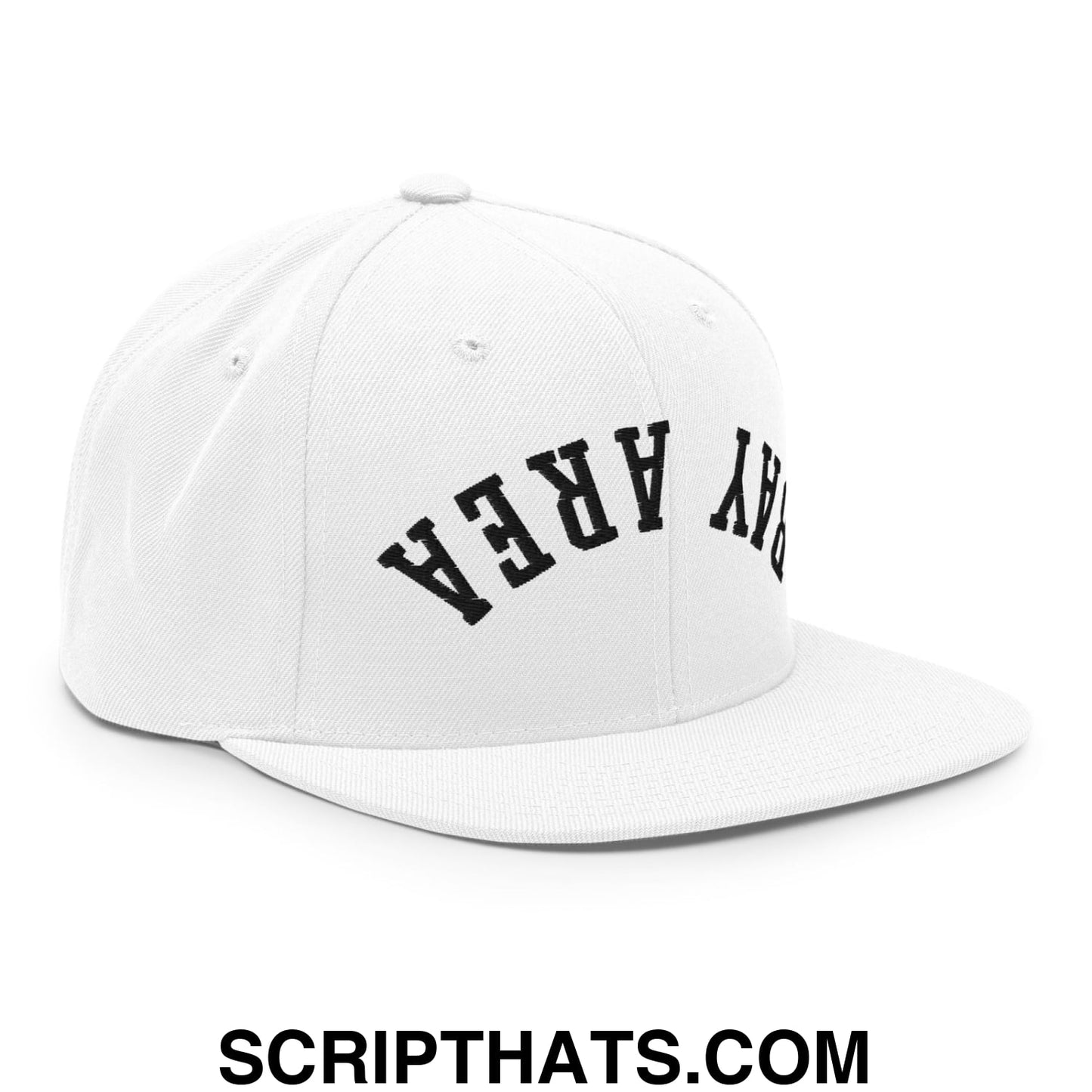 Upside Down Bay Area Embroidered Flat Bill Brim Snapback Hat White