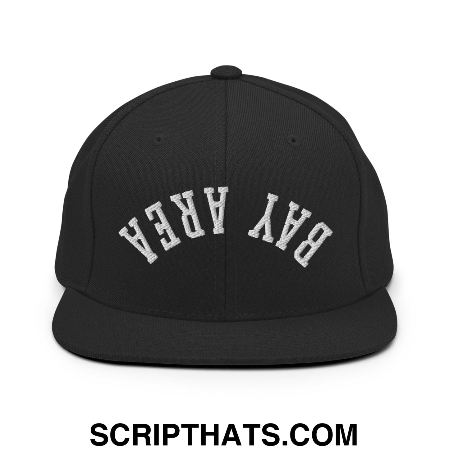 Upside Down Bay Area Embroidered Flat Bill Brim Snapback Hat Black