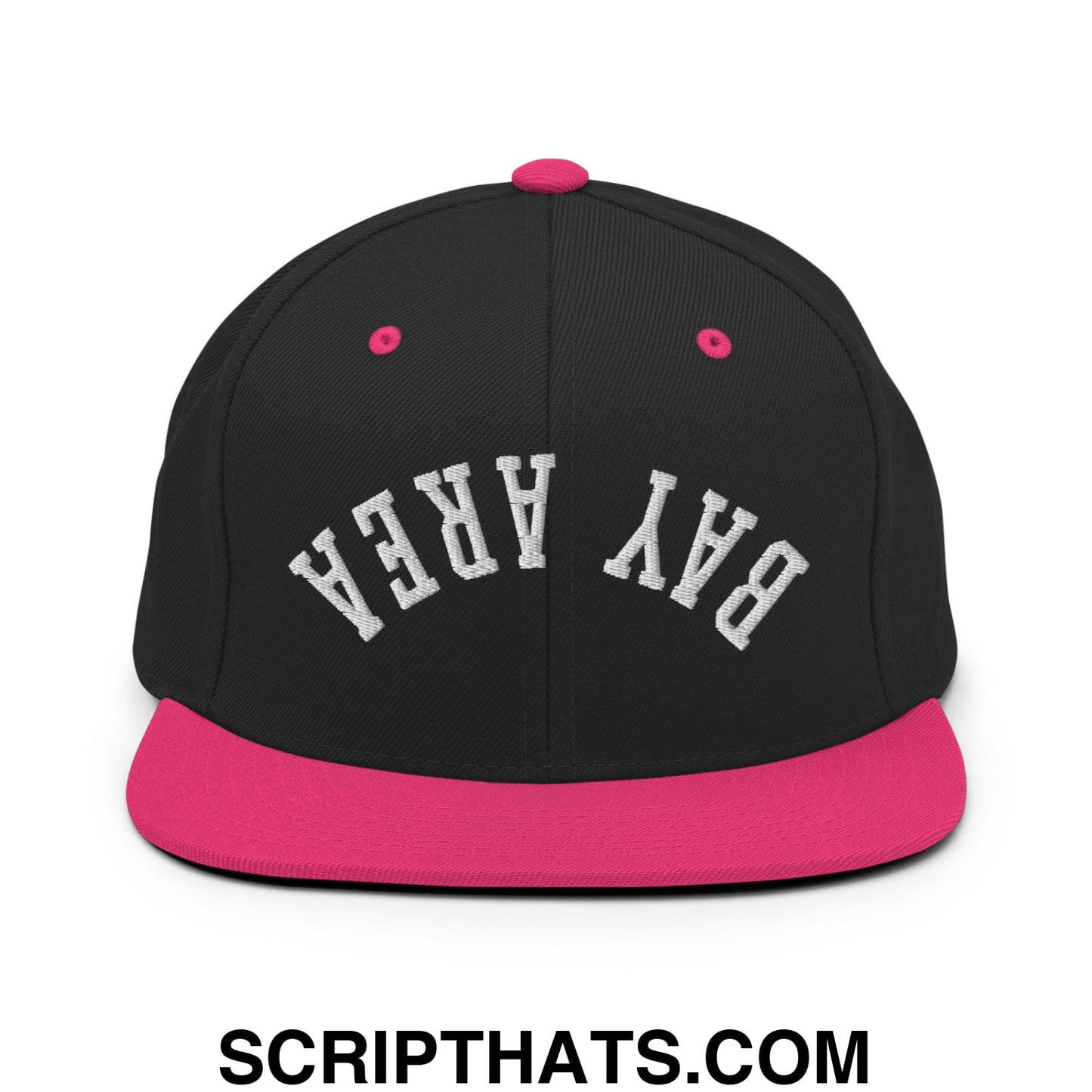 Upside Down Bay Area Embroidered Flat Bill Brim Snapback Hat Black Neon Pink