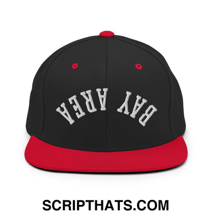 Upside Down Bay Area Embroidered Flat Bill Brim Snapback Hat Black Red