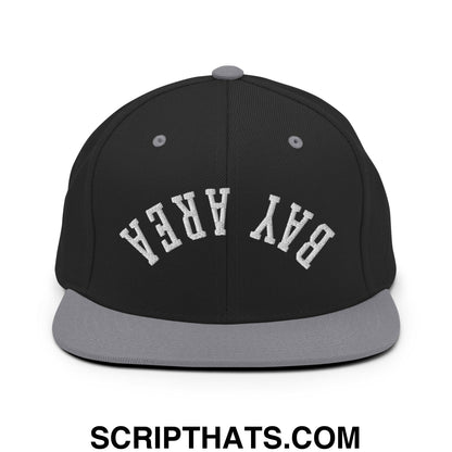 Upside Down Bay Area Embroidered Flat Bill Brim Snapback Hat Black Silver