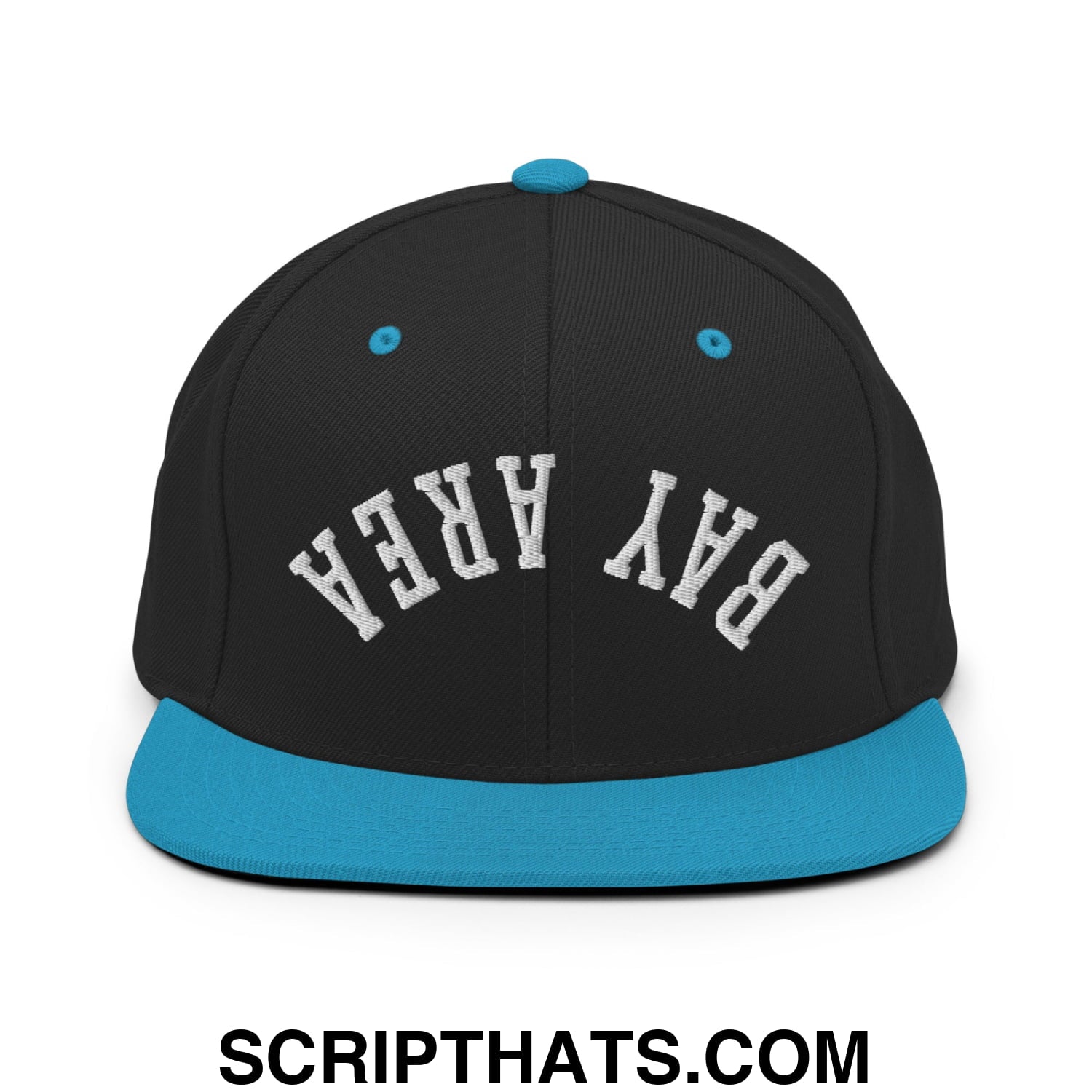Upside Down Bay Area Embroidered Flat Bill Brim Snapback Hat Black Teal