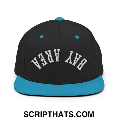 Upside Down Bay Area Embroidered Flat Bill Brim Snapback Hat Black Teal
