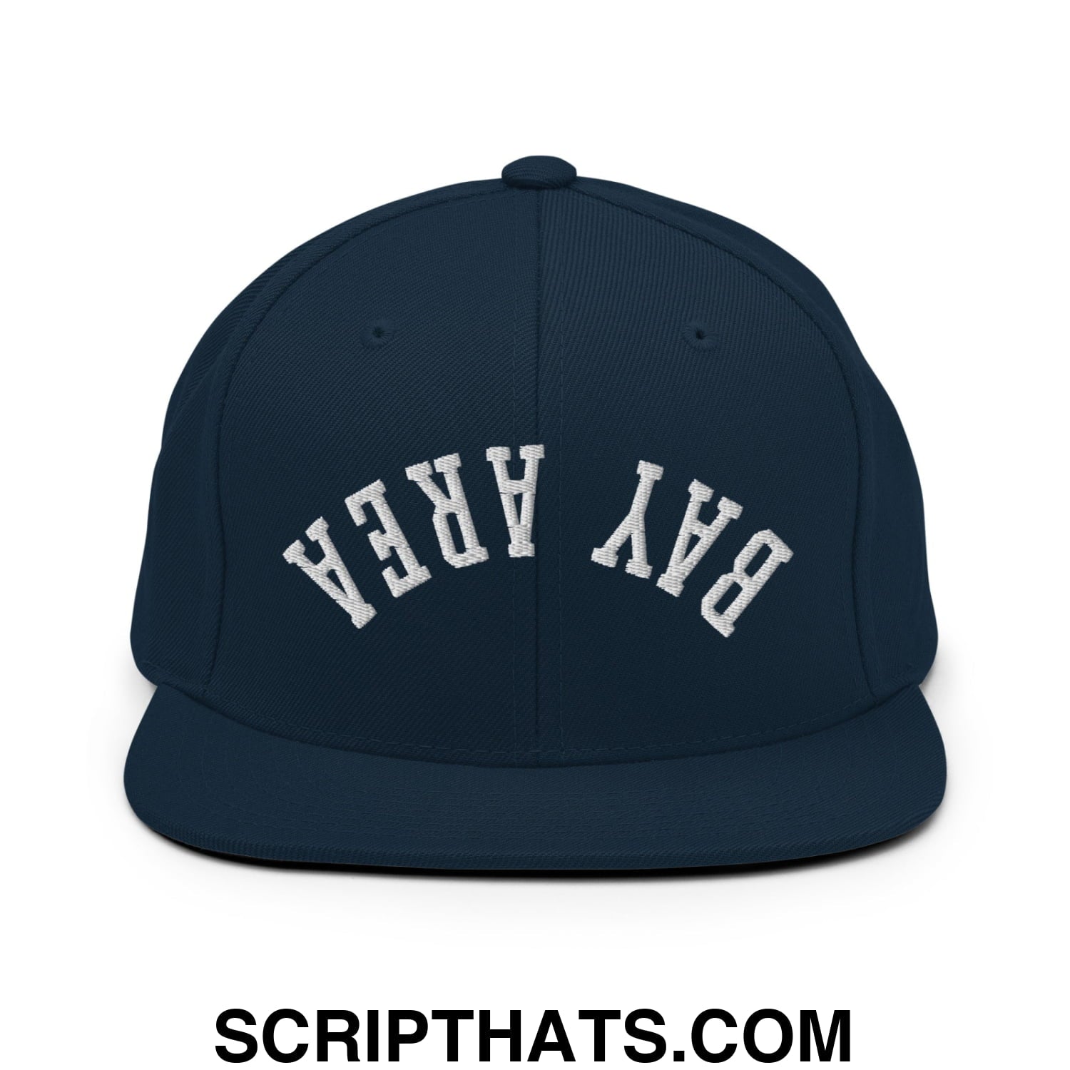 Upside Down Bay Area Embroidered Flat Bill Brim Snapback Hat Dark Navy