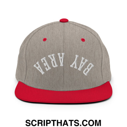 Upside Down Bay Area Embroidered Flat Bill Brim Snapback Hat Heather Grey Red
