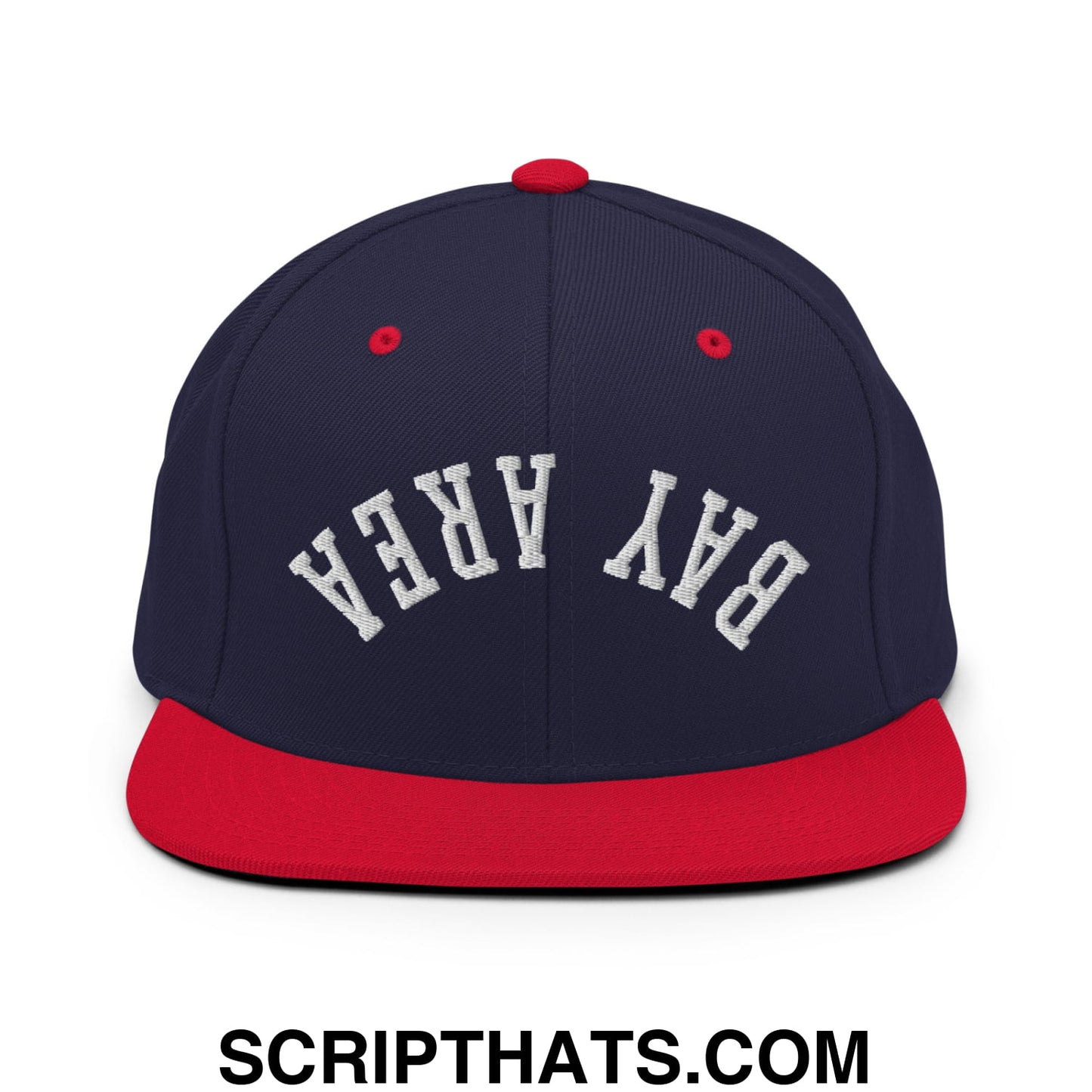 Upside Down Bay Area Embroidered Flat Bill Brim Snapback Hat Navy Red