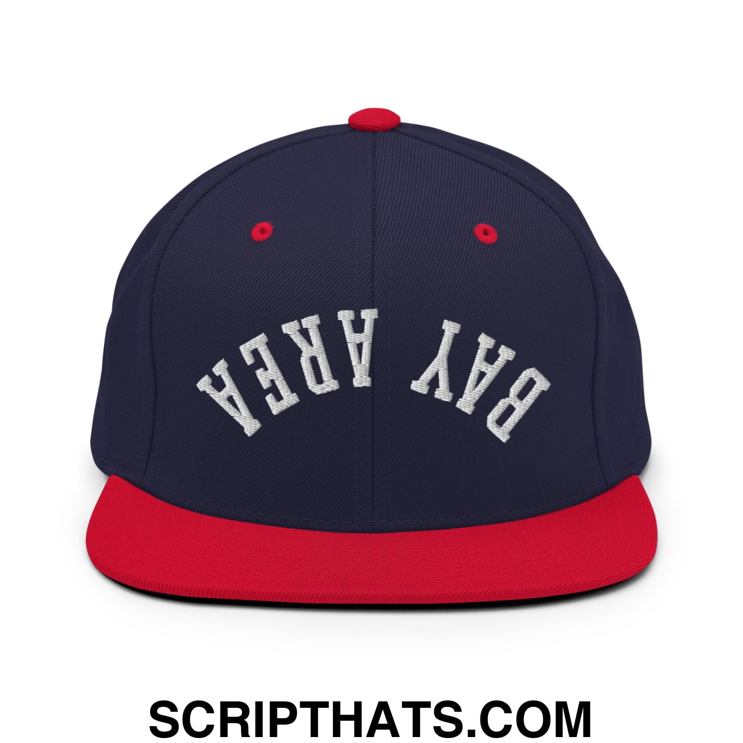 Upside Down Bay Area Embroidered Flat Bill Brim Snapback Hat Navy Red