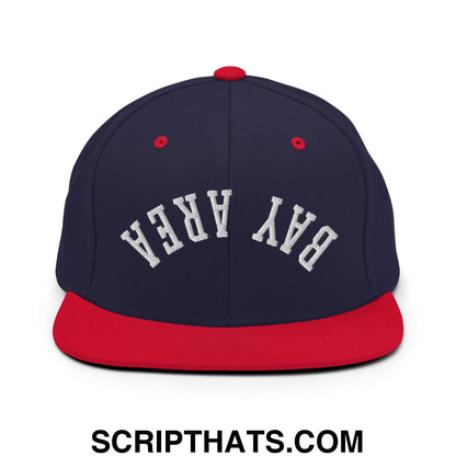 Upside Down Bay Area Embroidered Flat Bill Brim Snapback Hat Navy Red