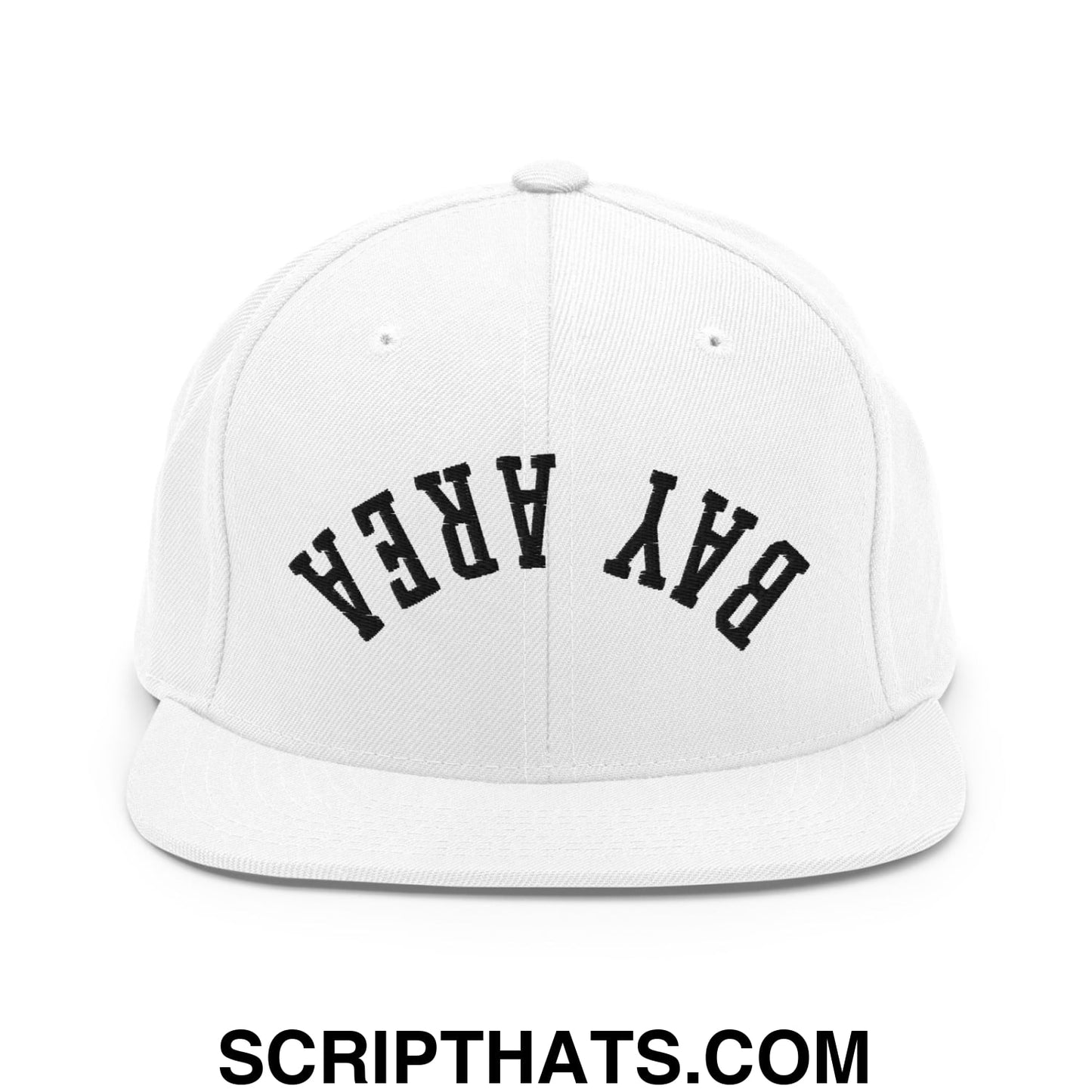 Upside Down Bay Area Embroidered Flat Bill Brim Snapback Hat White