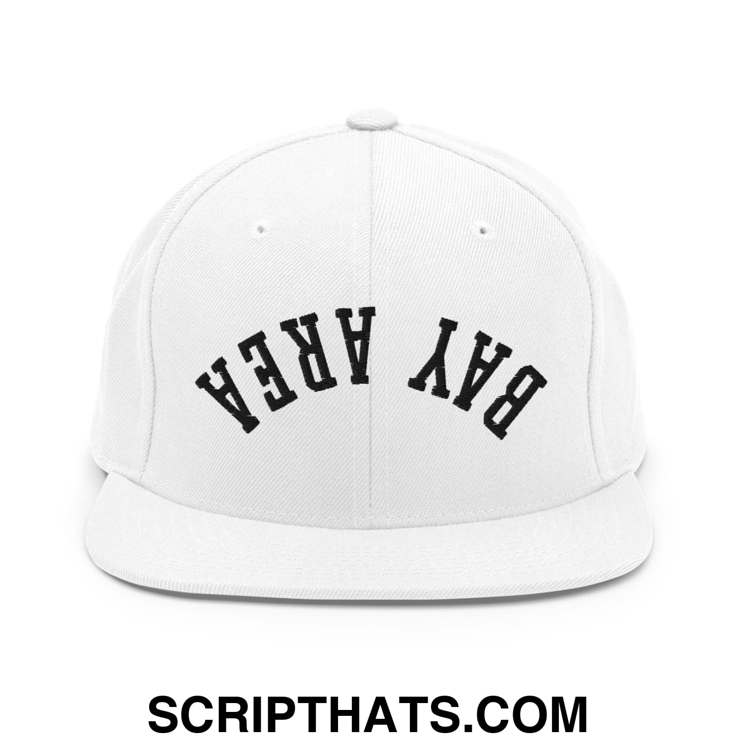 Upside Down Bay Area Embroidered Flat Bill Brim Snapback Hat White