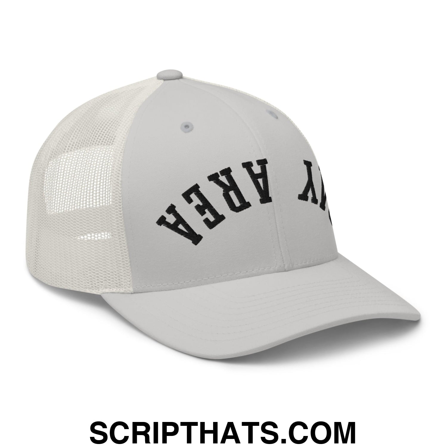 Upside Down Bay Area Embroidered Mesh Trucker Hat Silver