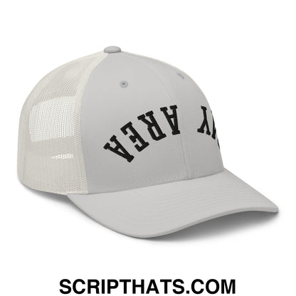 Upside Down Bay Area Embroidered Mesh Trucker Hat Silver