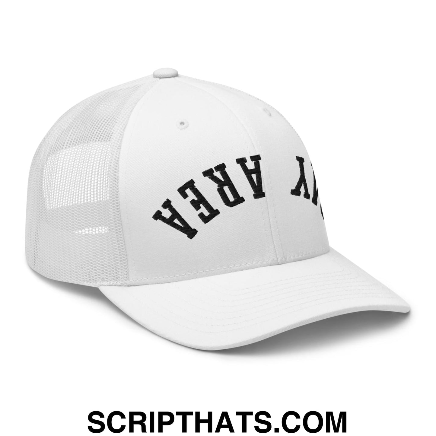 Upside Down Bay Area Embroidered Mesh Trucker Hat White