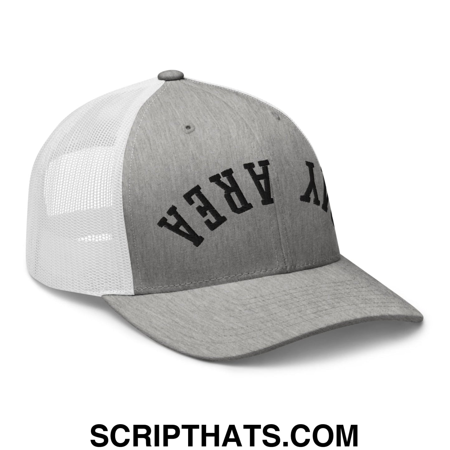 Upside Down Bay Area Embroidered Mesh Trucker Hat Heather Grey White